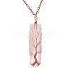Natural Rose Quartz Bullet Copper Wire Wrapping Pendant Necklaces WG92572-07-1