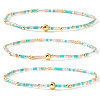 Boho Round Brass and Glass Seed Beaded Stretch Stackable Bracelet Sets BP2363-5-2