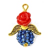 Red Rose Flower Resin & Glass Seed Beads Pendants PALLOY-MZ00289-01-3