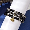 3Pcs 3 Styles 8mm Round Natural Tibetan 3-Eye dZi Agate & Eyeless Obsidian Beaded Stretch Bracelet Sets BJEW-JB10336-3