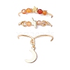 3Pcs Copper Wire Wrapped Gemstone Faceted Round Bead Finger Rings for Women RJEW-JR00887-5