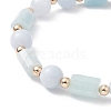 Natural Aquamarine Column & Round Stretch Bracelet for Women BJEW-JB09351-03-2