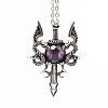 Natural Amethyst Dragon Sword Pendant Necklace G-PW0004-67H-1