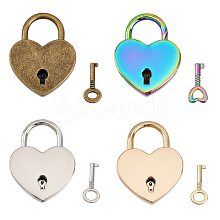 4 Sets 4 Colors Heart Shape Alloy Lock & Key Set AJEW-FG0002-39