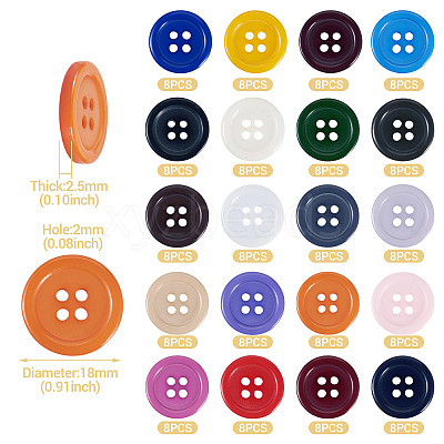 160Pcs 20 Colors 4-Hole Resin Buttons BUTT-TA0001-29C-1