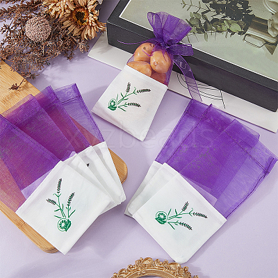25Pcs Printed Cotton Organza Dried Flower Storage Drawstring Bags with Ribbon ABAG-SP0001-56A-1
