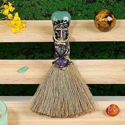 Natural Green Aventurine Heart Magic Broom PW-WG62536-06-1