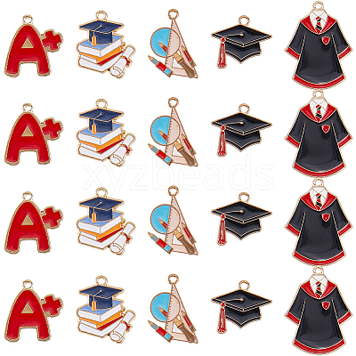 40Pcs 5 Styles Graduation Season Theme Alloy Enamel Pendants ENAM-SC0005-81-1