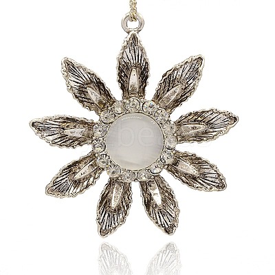 Antique Silver Plated Alloy Cat Eye Flower Big Pendants PALLOY-J225-01AS-1