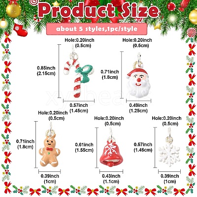 5Pcs 5 Styles Christmas Themes Alloy Enamel Pendants XMAS-YW0001-01C-1