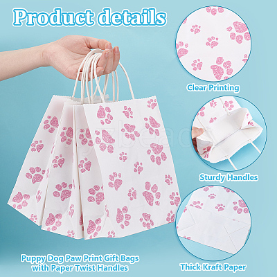 Rectangle with Paw Print Pattern Paper Storage Bags with Handle ABAG-WH0046-39C-1