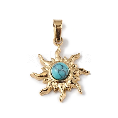 Ion Plating(IP) 304 Stainless Steel with Synthetic Turquoise Sun Charms STAS-G307-04G-1