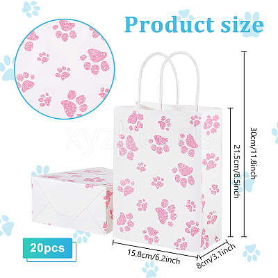 Rectangle with Paw Print Pattern Paper Storage Bags with Handle ABAG-WH0046-39C-1
