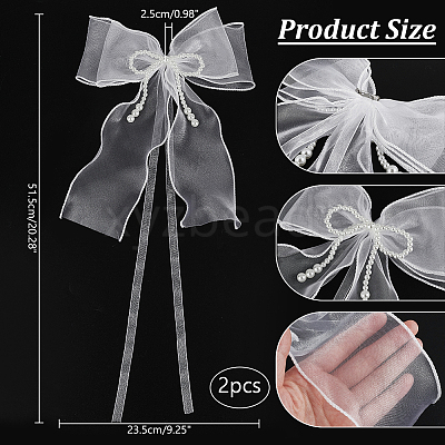 Bowknot Polyester Gauze with Plastic Pearl Curtain Holdback AJEW-WH0314-541-1