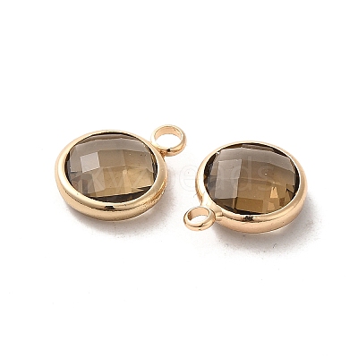 Golden Tone Brass Glass Flat Round Charms GLAA-M003-B-07G-1