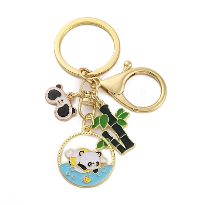 Rack Plating Panda Zinc Alloy Enamel Pendant Keychain KEYC-G064-01B-1