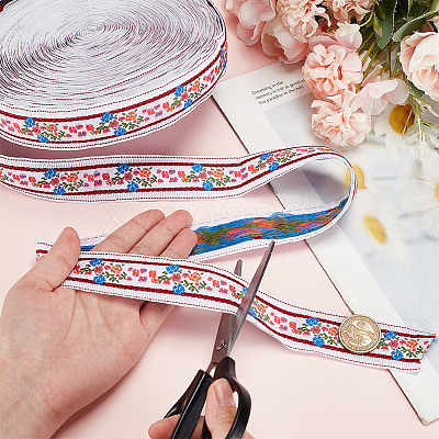 11 Yards Polycotton(Polyester Cotton) Embroidery Flower Ribbon OCOR-GA0001-98B-1