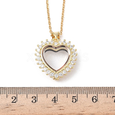 Brass Micro Pave Clear Cubic Zirconia and Glass Heart Locket Photo Pendant 304 Stainless Steel Chain Necklaces for Women NJEW-D341-01G-1