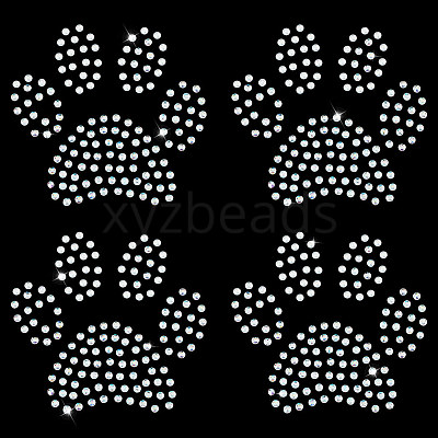 Paw Print Hotfix Glass Rhinestone DIY-WH0453-71B-01-1