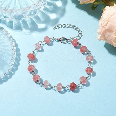 Cherry Quartz Glass Rondelle Beads Link Bracelets for Women BJEW-JB10262-01-1