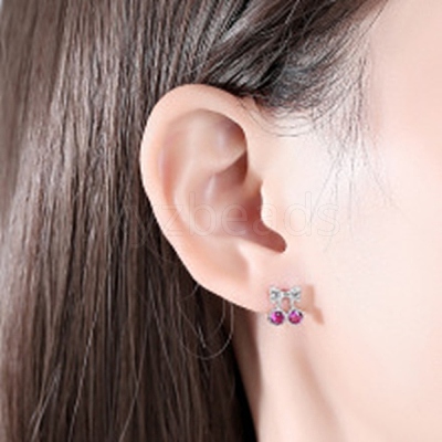 925 Sterling Silver Micro Pave Cubic Zirconia Stud Earrings EJEW-B144-02S-1