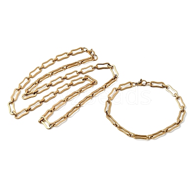 304 Stainless Steel Link Chain Bracelet & Necklace Jewelry Sets SJEW-L199-14G-1