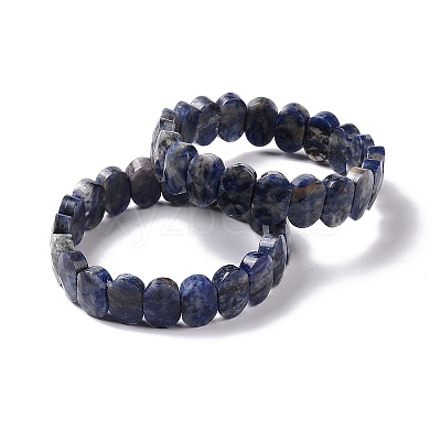 Natural Blue Spot Jasper Oval Beaded Stretch Bracelet G-E010-01C-1