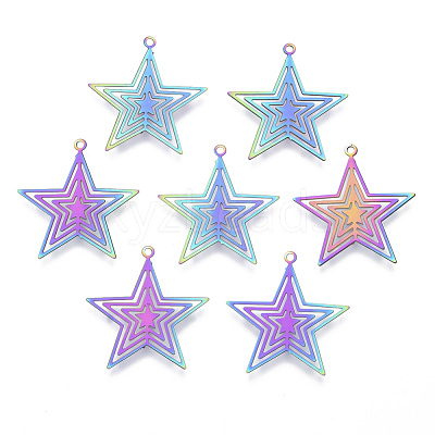 Ion Plating(IP) 201 Stainless Steel Filigree Pendants STAS-T057-02-1