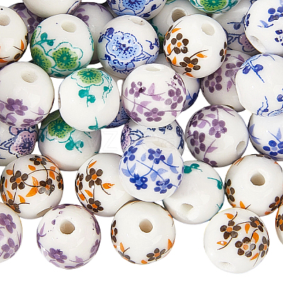 Handmade Flower Printed Porcelain Ceramic Beads PORC-LT0001-12A-1