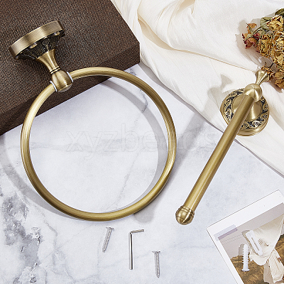 Brass Wall Mounted Towel Ring Holder & Toilet Paper Holders Sets AJEW-TW0001-18-1