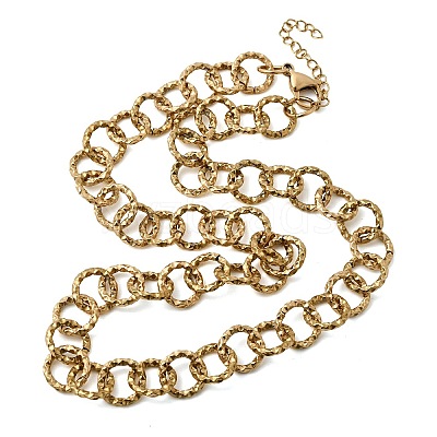 12MM Women's 304 Stainless Steel Textured Ring Link Chain Necklaces NJEW-A067-04G-1
