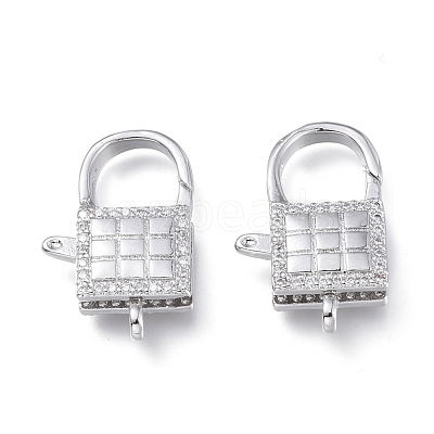 Brass Micro Pave Clear Cubic Zirconia Lobster Claw Clasps ZIRC-Q024-21P-1