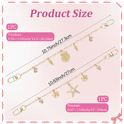2Pcs 2 Styles Ocean Brass Bag Decorative Chains HJEW-SC0003-24A-1
