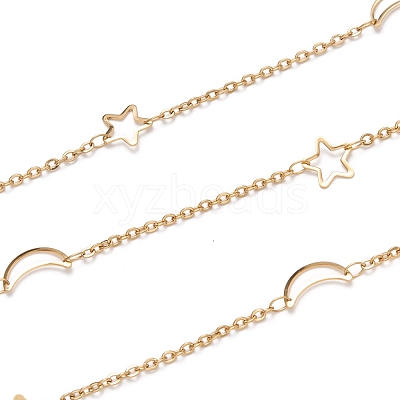 Ion Plating(IP) 304 Stainless Steel Moon & Star Link Cable Chains STAS-P254-13G-1