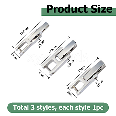 3Pcs 3 Styles 304 Stainless Steel Watch Band Clasps STAS-HS0001-91P-1