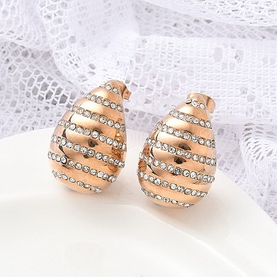 304 Stainless Steel Teardrop Stud Earrings EJEW-B108-06RG-1