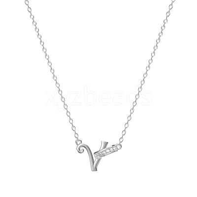 304 Stainless Steel Crystal Rhinestone Initial Pendant Necklaces FS-WGCEFCC-22-1