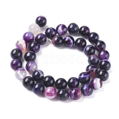 Natural Striped Agate/Banded Agate Beads Strands G-G582-8mm-52-1