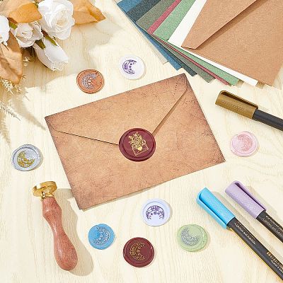 Brass Wax Seal Stamps with Wood Handle AJEW-WH0412-0098-1