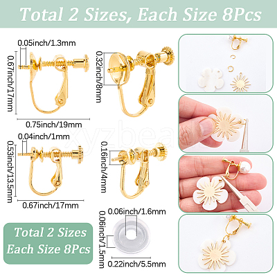16Pcs 2 Styles Brass Clip-on Earring Findings KK-SC0006-64-1