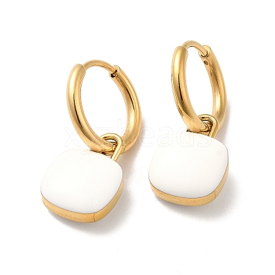 Ion Plating(IP) Enamel Square Padlock Dangle Hoop Earrings STAS-H175-22G-A-1