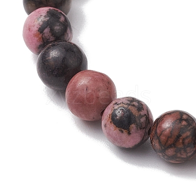Teachers' Day Thank You 8mm Round Natural Rhodonite Stretch Bracelets BJEW-JB10432-01-1