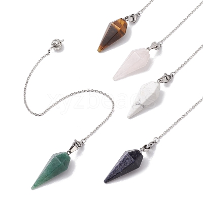 Natural & Synthetic Mixed Gemstone Pointed Dowsing Pendulums PALLOY-JF02609-02-1