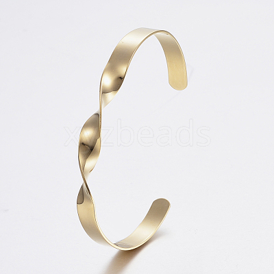304 Stainless Steel Cuff Bangles BJEW-I244-26G-1
