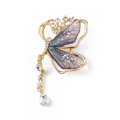 Resin Butterfly Brooch Pin with Crystal Rhinestone JEWB-P016-05KCG-01-1