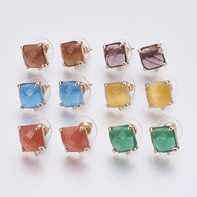 Faceted Glass Stud Earring Findings GLAA-F084-C-1