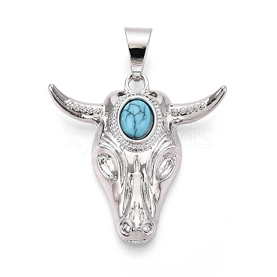 Brass and Synthetic Turquoise Pendants KK-T079-03A-P-1