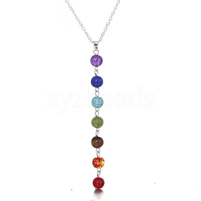Round Dyed Agate Chakra Pendant Y Necklaces for Women WG9C879-01-1