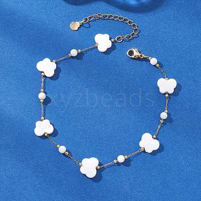 Summer Beach Natural White Shell Link Chain Anklets AJEW-AN00771-03-1