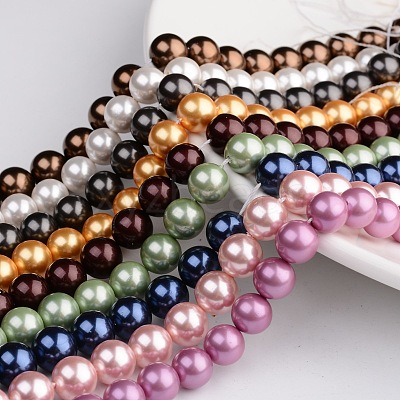 Polished Round Grade A Shell Pearl Bead Strands BSHE-M027-8mm-M-1